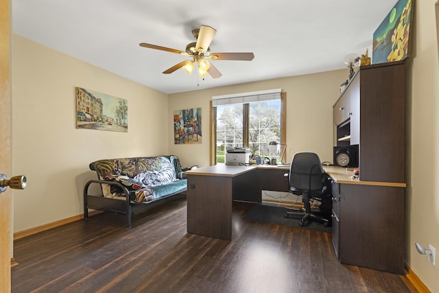 11920 Hunterston Dr, Caledonia, IL 61011 - office featuring dark wood-type flooring, baseboards, and a ceiling fan