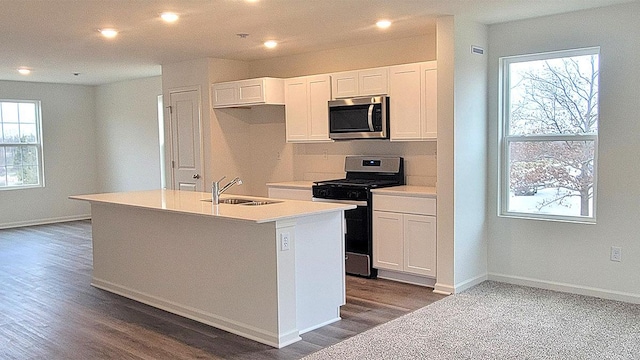 6600 Linden Trl Unit F, Wonder Lake, IL 60097 - kitchen with a sink, a kitchen island with sink, a wealth of natural light, white cabinets, and appliances with stainless steel finishes