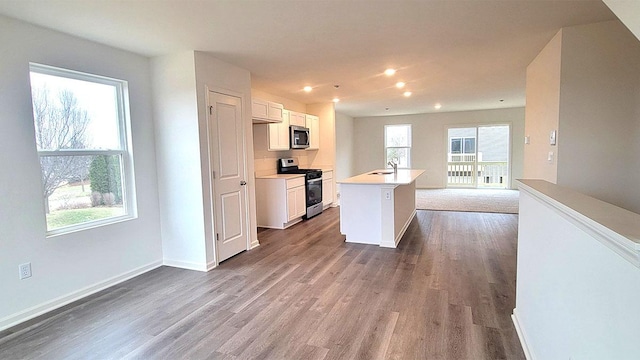 6600 Linden Trl Unit F, Wonder Lake, IL 60097 - kitchen featuring a sink, stainless steel appliances, dark wood finished floors, baseboards, and recessed lighting