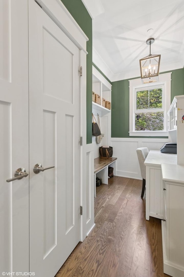 443 N Spring Ave, La Grange Park, IL 60526 - mudroom featuring dark wood finished floors and a chandelier