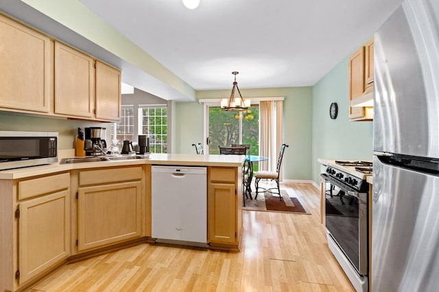 1277 Silk Oak Ln, Bartlett, IL 60103 - kitchen featuring appliances with stainless steel finishes, light wood finished floors, and light brown cabinets