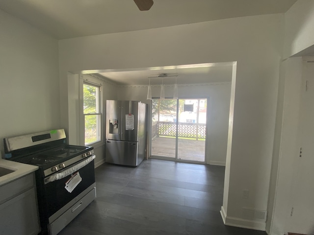 5014 W Strong St, Chicago, IL 60630 - kitchen featuring stainless steel appliances, baseboards, plenty of natural light, and dark wood finished floors