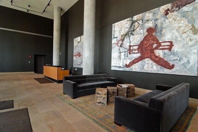 lobby with a towering ceiling