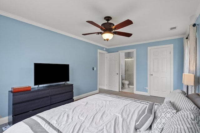 5177 Coventry Ln Unit D, Gurnee, IL 60031 - carpeted bedroom featuring baseboards, visible vents, crown molding, and a ceiling fan