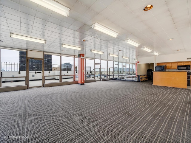 misc room featuring floor to ceiling windows and carpet floors