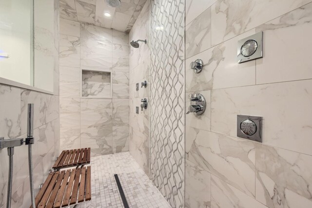 1955 N Halsted St Unit 1, Chicago, IL 60614 - bathroom featuring marble finish flooring, a marble finish shower, vanity, a freestanding bath, and recessed lighting