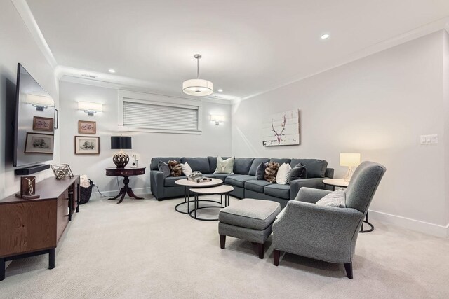 1955 N Halsted St Unit 1, Chicago, IL 60614 - living area with ornamental molding, light carpet, baseboards, and recessed lighting