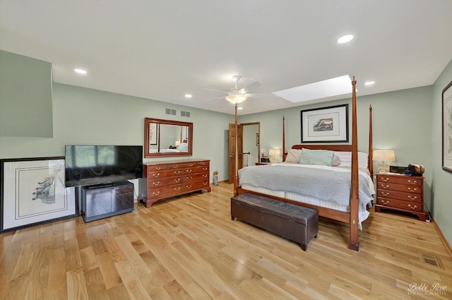 11 N Meadow Ct, South Barrington, IL 60010 - bedroom featuring light wood-style floors, a skylight, recessed lighting, and ceiling fan