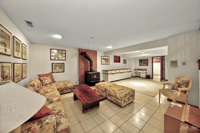 11 N Meadow Ct, South Barrington, IL 60010 - living area featuring a wood stove and light tile patterned floors