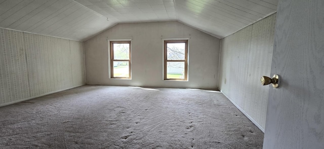 bonus room featuring carpet and vaulted ceiling