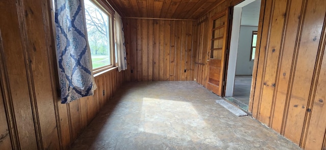 interior space with wooden ceiling and wood walls