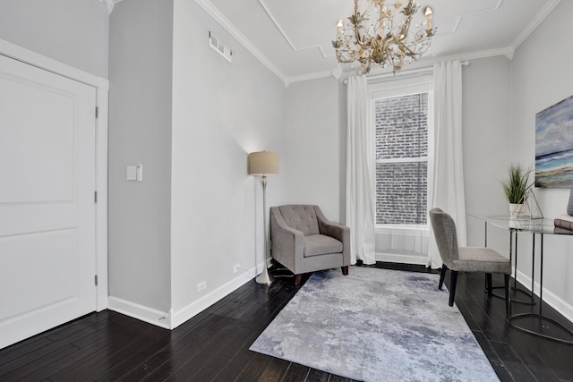435 W Roslyn Pl Unit 2E, Chicago, IL 60614 - living area with a chandelier, dark wood finished floors, and crown molding
