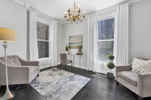 435 W Roslyn Pl Unit 2E, Chicago, IL 60614 - living area with hardwood / wood-style floors, a chandelier, and crown molding