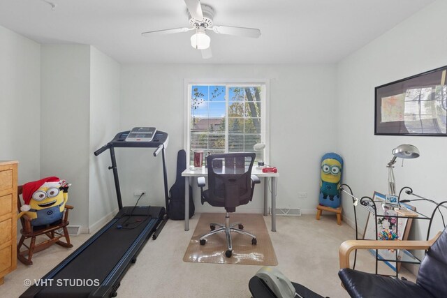 29W107 Lakeside Dr, Naperville, IL 60564 - exercise area with light colored carpet, baseboards, and a ceiling fan