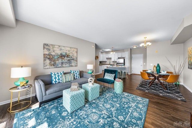 235 N Smith St Unit 509, Palatine, IL 60067 - living area featuring a chandelier, dark wood-type flooring, and baseboards