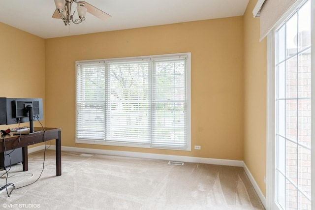 12116 Winterberry Ln, Plainfield, IL 60585 - carpeted office featuring a ceiling fan, baseboards, and plenty of natural light