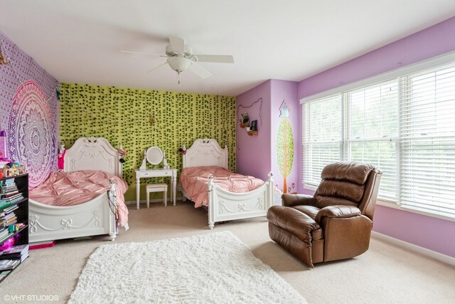 12116 Winterberry Ln, Plainfield, IL 60585 - bedroom featuring multiple windows, carpet floors, and wallpapered walls