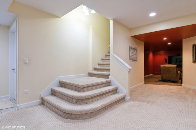 12116 Winterberry Ln, Plainfield, IL 60585 - staircase featuring carpet, recessed lighting, and baseboards