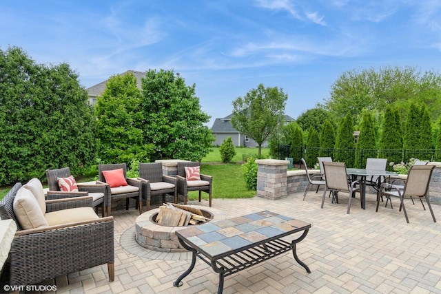 12116 Winterberry Ln, Plainfield, IL 60585 - view of patio / terrace featuring outdoor dining area and an outdoor living space with a fire pit