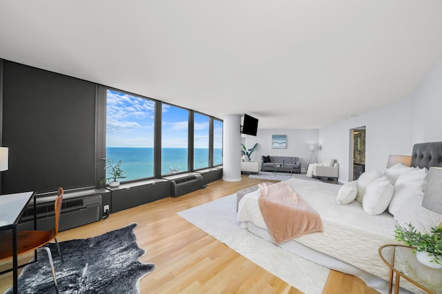 505 N Lake Shore Dr Unit 6304-6305, Chicago, IL 60611 - bedroom featuring a wall mounted AC and wood finished floors