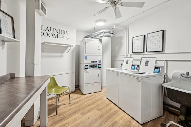 101 Bar Harbour Rd Unit 6N, Schaumburg, IL 60193 - community laundry featuring estacked washer and dryer, light wood-style flooring, a ceiling fan, and independent washer and dryer