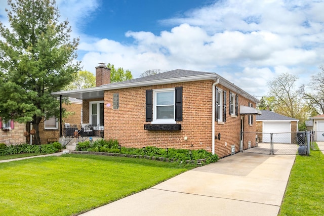 1612 Gardner Rd, Westchester, IL 60154 - view of home's exterior with brick siding, a chimney, a gate, and an outdoor structure