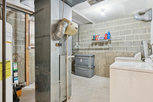 2740 W 35th Pl, Chicago, IL 60632 - unfinished below grade area featuring washer and dryer and heating unit