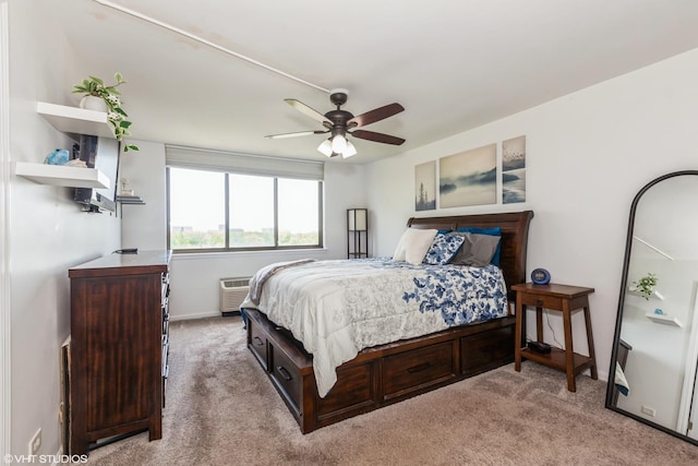 bedroom featuring carpet flooring, baseboards, and ceiling fan