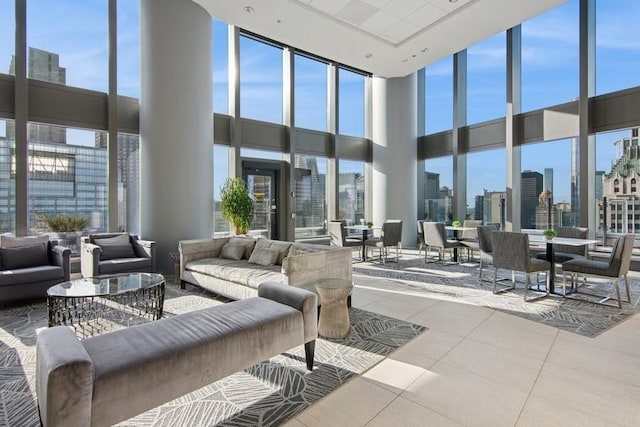 community lobby featuring a view of city