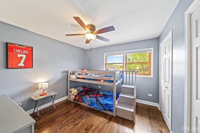 8S100 Washington St, Darien, IL 60561 - bedroom with wood finished floors, baseboards, and ceiling fan