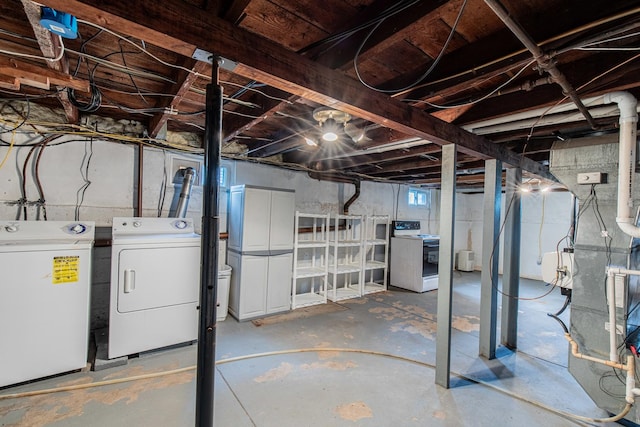 basement with independent washer and dryer