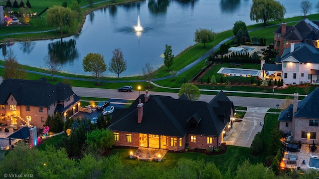 aerial view with a water view