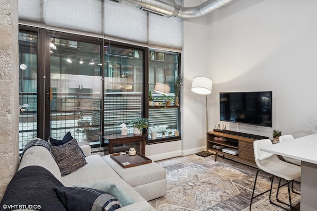 living area with baseboards