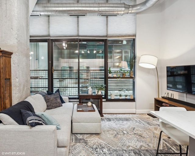 living area with baseboards