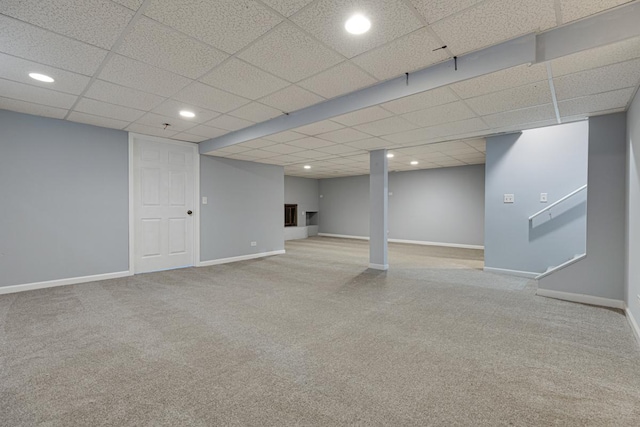 205 S 10th Ave, Saint Charles, IL 60174 - finished basement featuring baseboards, carpet, recessed lighting, and a paneled ceiling