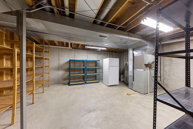 1624 Mirror Lake Dr, Naperville, IL 60563 - unfinished below grade area with freestanding refrigerator and heating unit