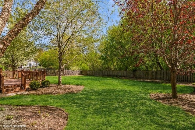 view of yard featuring a wooden deck