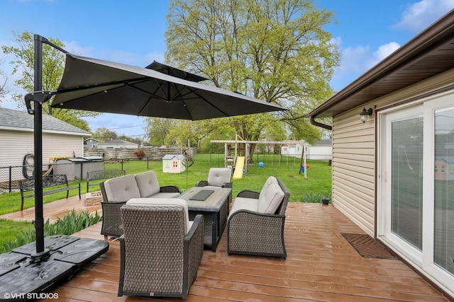 2404 Meadow Dr, Rolling Meadows, IL 60008 - wooden deck featuring a playground and an outdoor living space