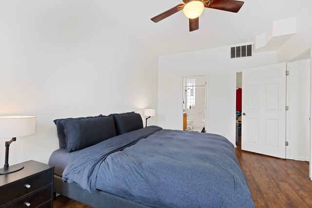 6452 N Glenwood Ave Unit 3, Chicago, IL 60626 - bedroom featuring dark wood-style flooring, a ceiling fan, and ensuite bath