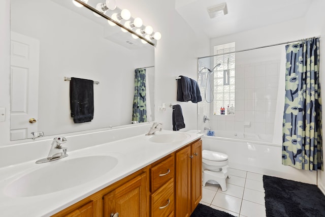 6452 N Glenwood Ave Unit 3, Chicago, IL 60626 - bathroom featuring tile patterned floors, toilet, shower / tub combo, and double vanity