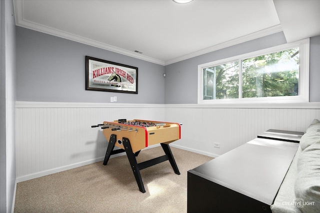 1316 Carol Ln, Naperville, IL 60565 - playroom with wainscoting, ornamental molding, and light colored carpet