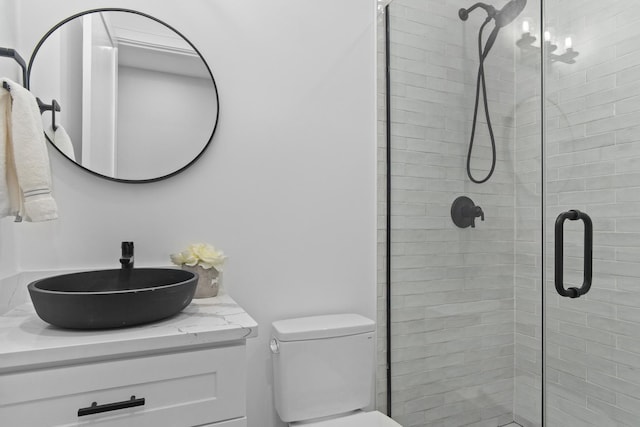 15 Reliance Ln, Lincolnshire, IL 60069 - bathroom with a stall shower, vanity, and toilet