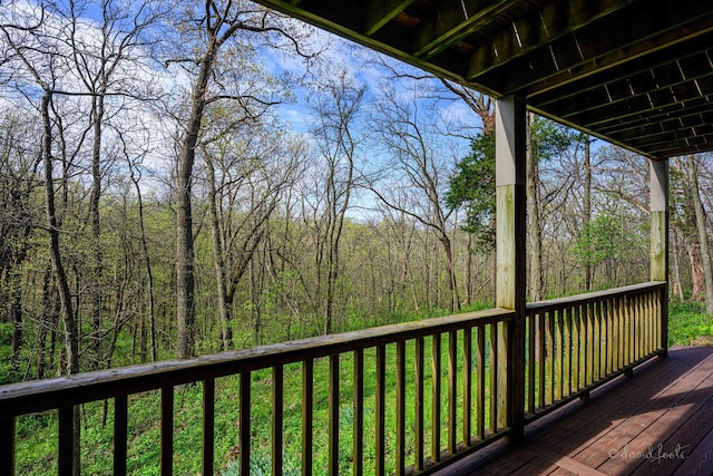 deck with a view of trees