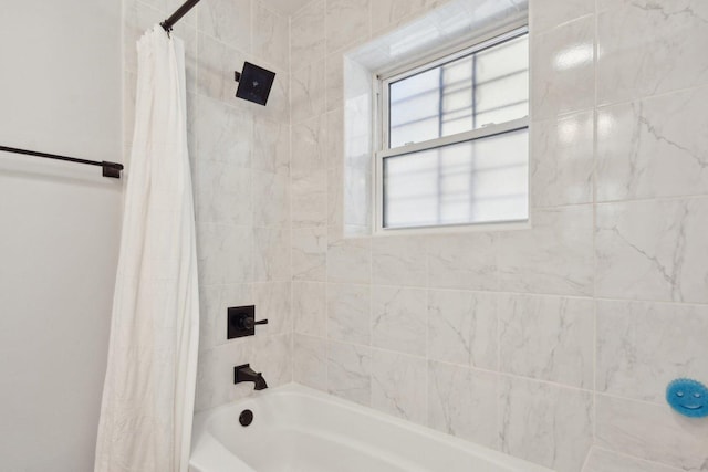 full bathroom with shower / bath combination with curtain