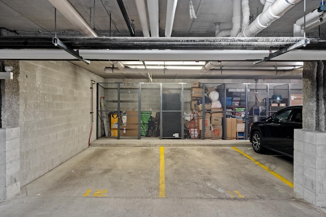 parking deck with concrete block wall