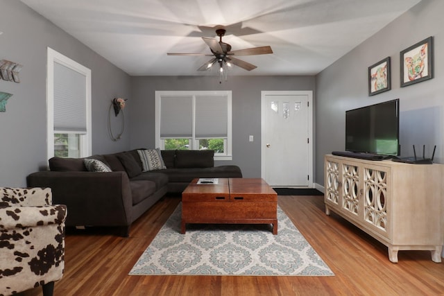 704 S Cottage Ave, Normal, IL 61761 - living area with wood finished floors and a ceiling fan
