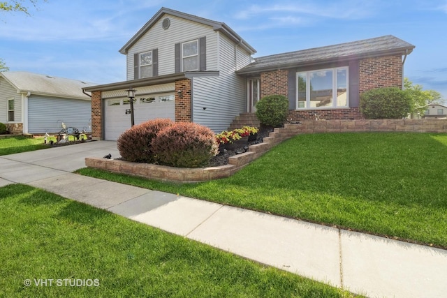 6 Sandalwood Ct, Streamwood, IL 60107 - split level home with brick siding, driveway, a front yard, and a garage