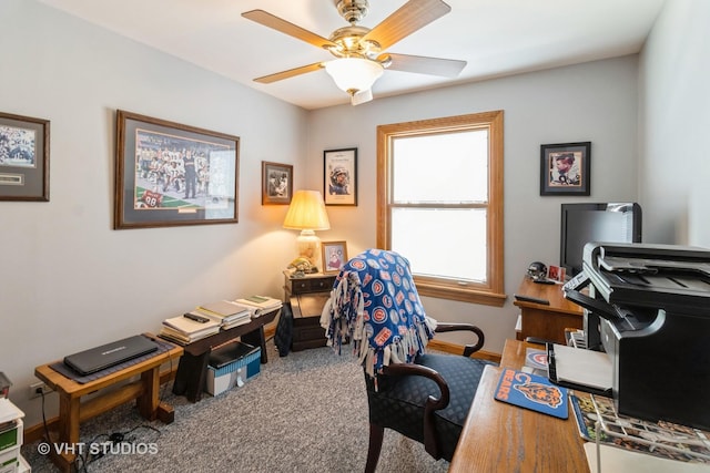 6 Sandalwood Ct, Streamwood, IL 60107 - home office with a ceiling fan, carpet, and baseboards