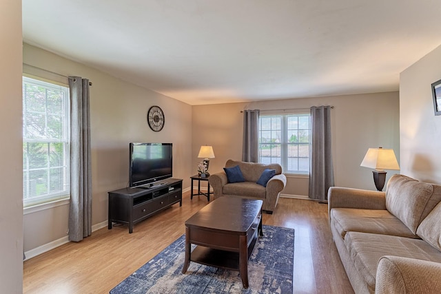 living room with wood finished floors and baseboards
