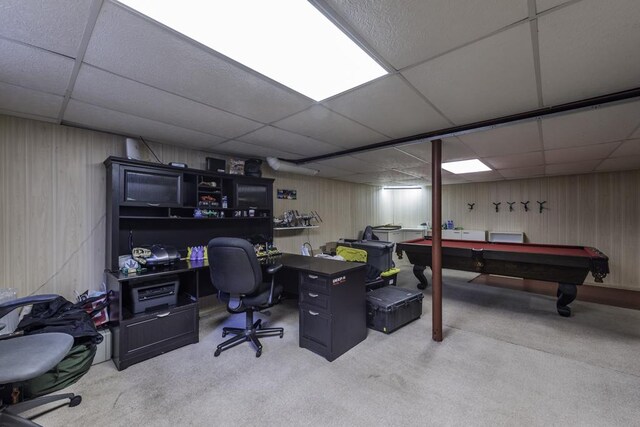 3128 Frans Ct, Winthrop Harbor, IL 60096 - office space featuring a drop ceiling, carpet, pool table, and wooden walls